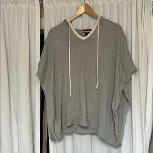 Hooded knit grey poncho sweater by Sarah Campbell